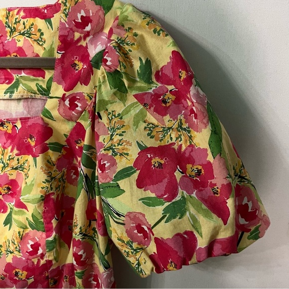 Recollections dress Medium Yellow pink floral Retro 50s womens 100% Cotton USA - Picture 5 of 11